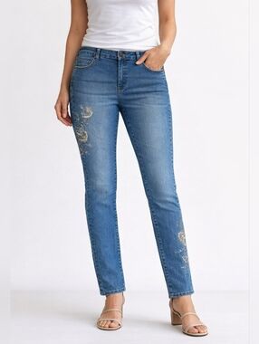 Denim 24/7 Embellished Floral Sequin Embroided Skinny Plus Size Jeans 16 Wide